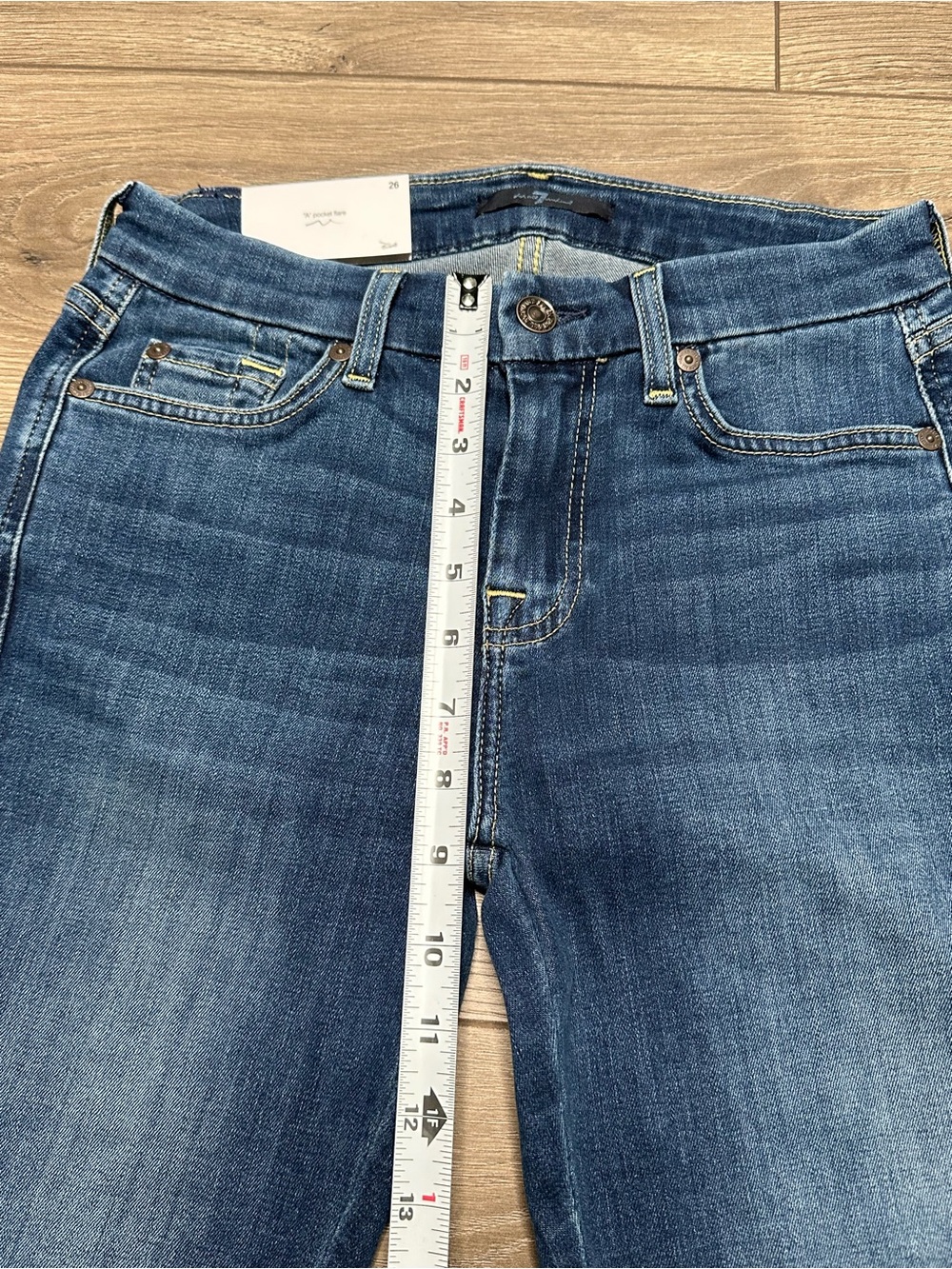 7 For All Mankind 33.5” A Pocket Flare Mid Rise Stretch Blue Jeans Size 26 - Picture 9 of 12
